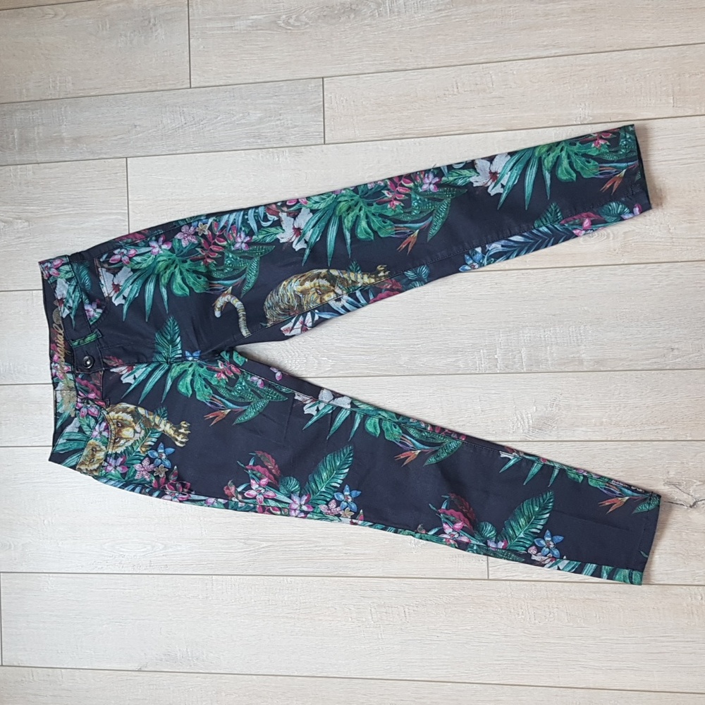 Desigual Exotic Jeans Tiger Floral Print Skinny Cropped Pants